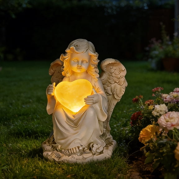 Solar Angel Garden Statue Outdoor, Praying Angel Statues Solar Figurine Lights Outdoor Waterproof, Resin Angel Sculpture for Garden Yard Lawn Grave Cemetery Decor, Gift for Mom Grandma Women