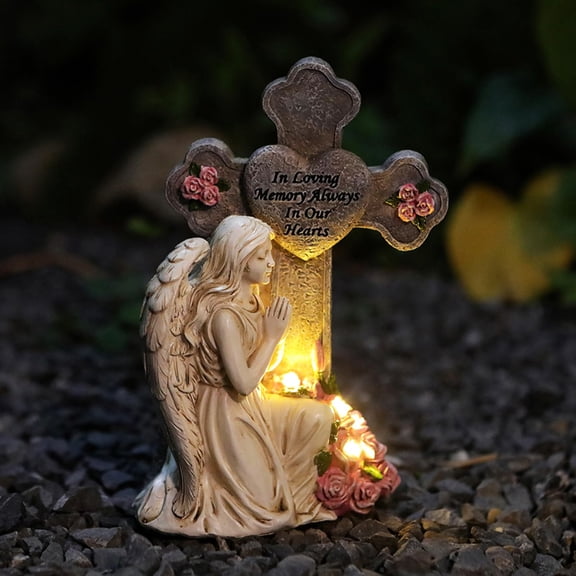 Solar Angel Grave Statue – Praying Angel Figurine, Outdoor Waterproof Resin Memorial Decor for Garden, Yard, Lawn, Cemetery, Memorial Gift for Loss of Loved One