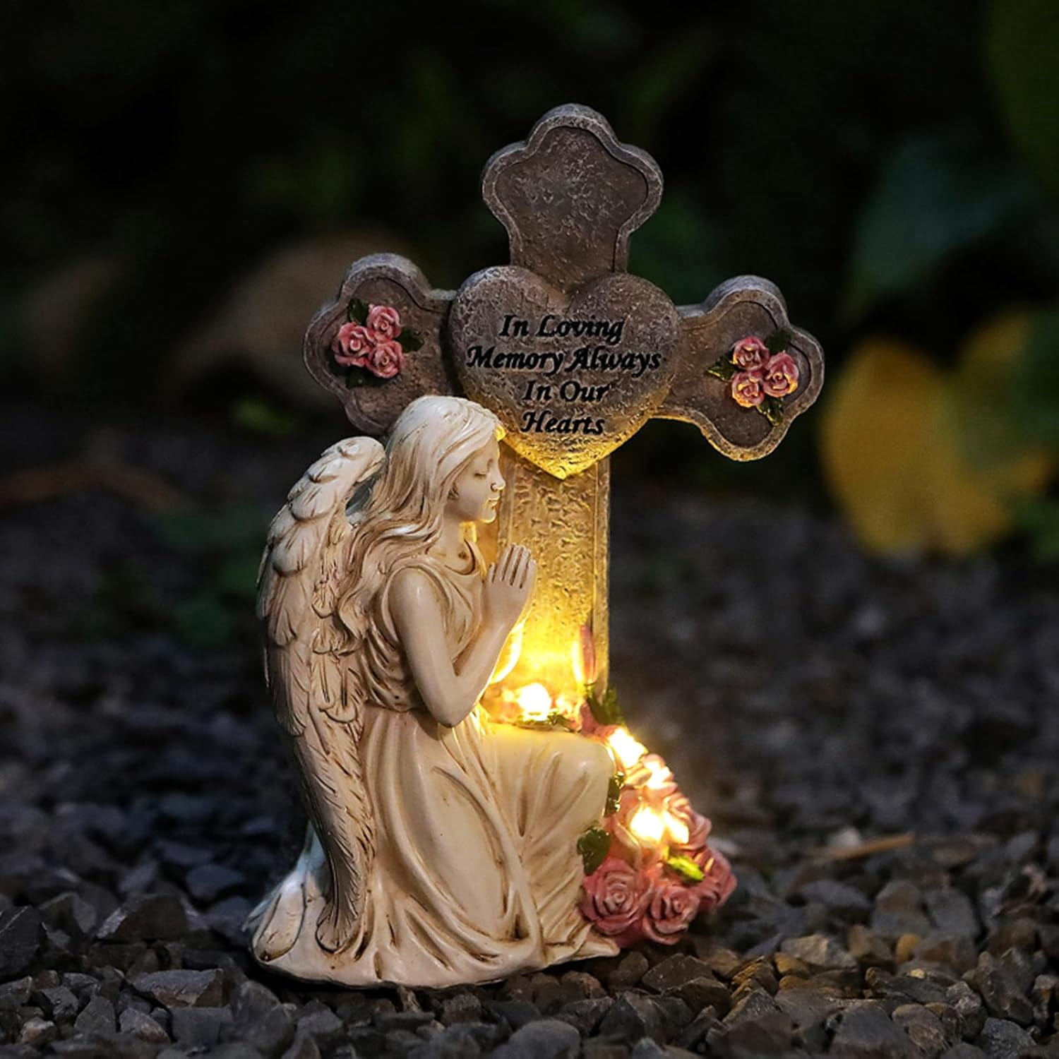 Solar Angel Statue for Grave, Praying Angel Figurines Garden Statues Outdoor Waterproof, Resin Decor Memorial Statue for Garden Yard Lawn Grave Cemetery Decor, Memorial Gifts for Loss of Loved One