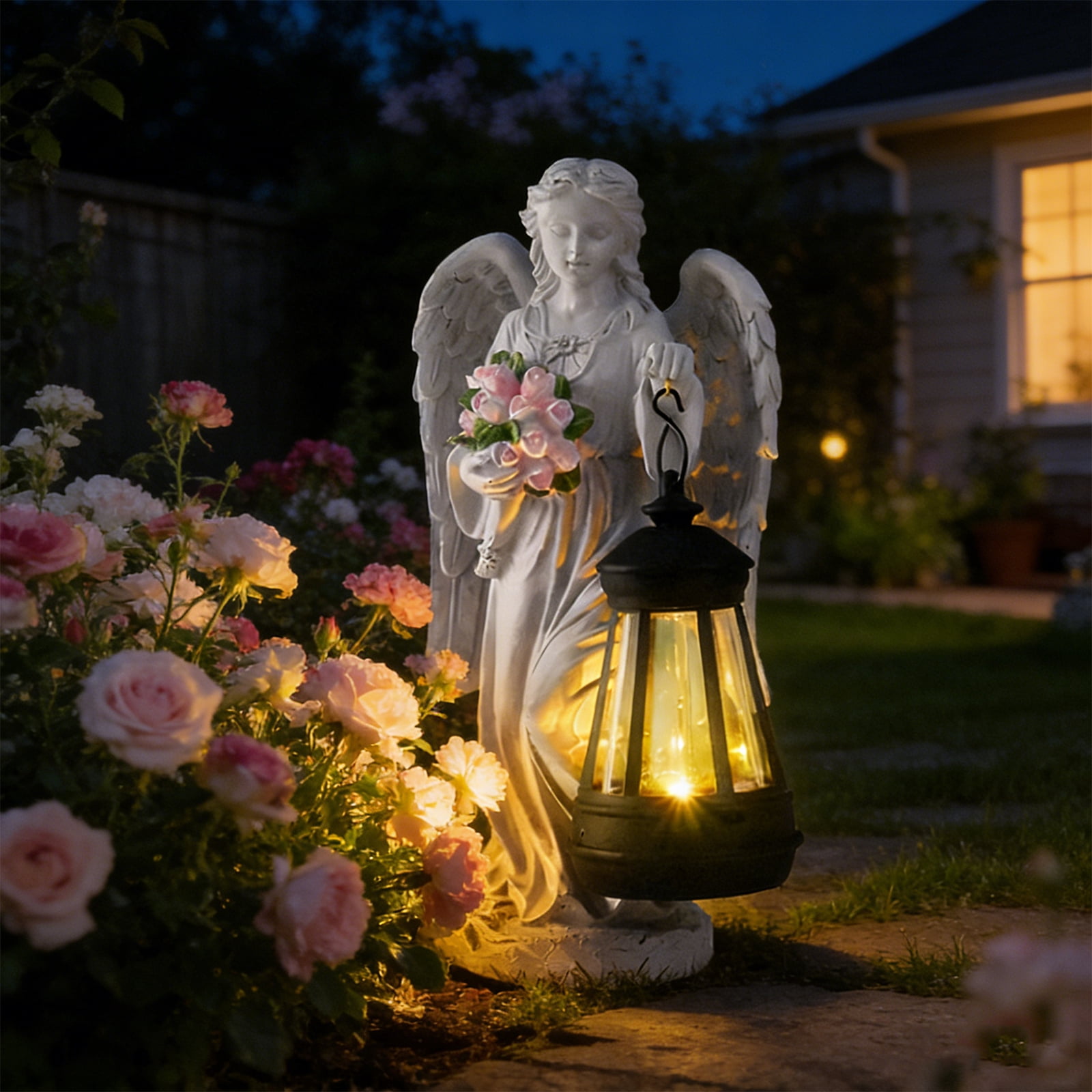 Solar Angel Statue Outdoor, Garden Statue Angel Figurine Lights Outdoor Waterproof, Resin Angel Sculpture for Garden Yard Lawn Grave Cemetery Decor, Gift for Mom Grandma Women