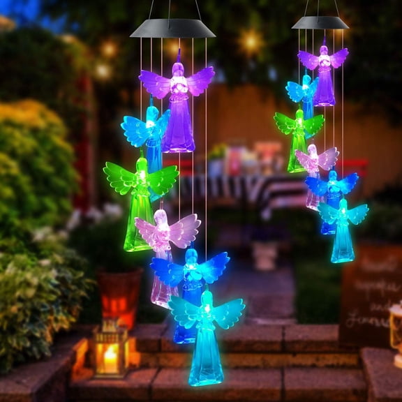 Solar Angel Wind Chime,Angel Solar Wind Chimes Led Light with 7 Colors Changing,Outside Angel Hanging Wind Chime Decoration for Patio,Deck,Yard,Garden,Corridor,Gardening Birthday Gifts for Women