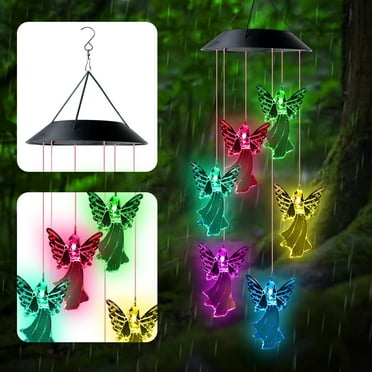Syenll Solar Angel Wind Chime, Color Changing Solar Hanging Wind Chime with Hook for Garden Patio, Birthday for Mom