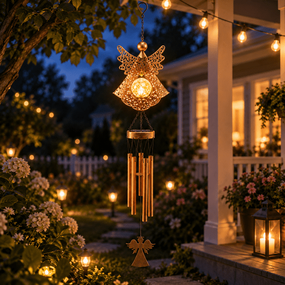 Solar Angel Wind Chimes Outdoor Indoor Decor - 41.34inch, Outside Lights for Garden Yard Patio Porch