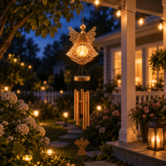 Solar Angel Wind Chimes Outdoor Indoor Decor - 41.34inch, Outside Lights for Garden Yard Patio Porch