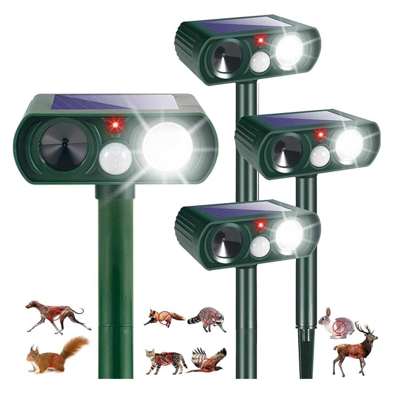 Solar Animal ,4 Pack Ultrasonic Animal Repeller Outdoor with Sensor & Flashing Light,Animal Deterrent Devices Cat,Squirrel,Deer,Dog,Raccoon,Skunk,Rabbit for Yard Garden Lawn
