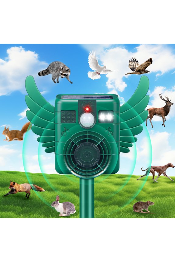 Solar Animal Repeller with Ultrasonic Motion Sensor and LED Lights, Waterproof, 1 Pack, 5.3" x 4.2" x 3.7"