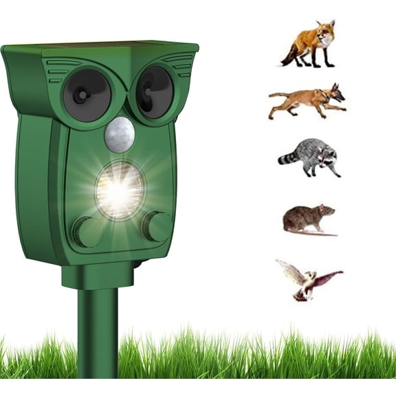 Solar Animal Repeller for Raccoons, Deer, Squirrels - Ultrasonic & Strobe Light, Outdoor Deterrent for Mice, Rodents, Bats, Rabbits, Skunks, Foxes & More