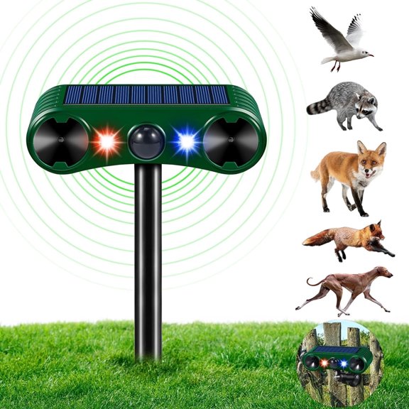 Paddsun Solar Animal Repeller,Ultrasonic Animal Repellent Deer Repellent Devices with LED Flashing Light to Squirrel Rabbit Raccoon for Garden