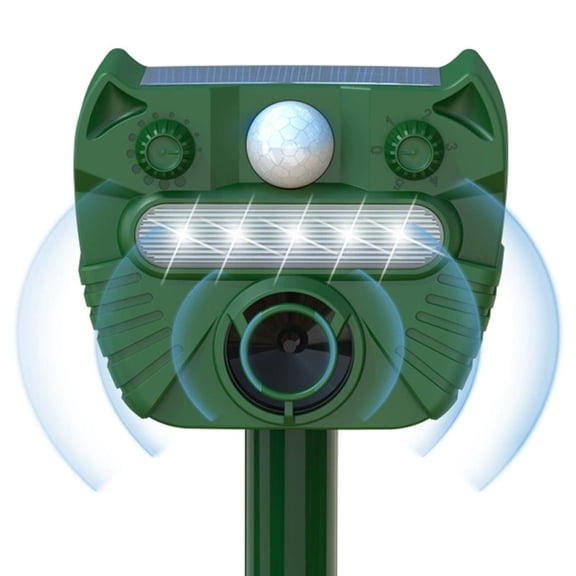 Solar Animal Repeller, Ultrasonic Pest Repellent with PIR Motion Sensor & USB Charging, Waterproof Garden Yard Deterrent for Cats, Dogs, Rodents, Birds