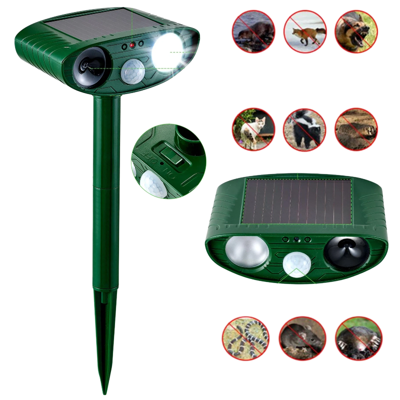Solar Animal Repeller for Raccoons, Deer & Squirrels - Ultrasonic & Strobe Light, Outdoor Deterrent for Cats, Dogs, Raccoons, Rabbits & More