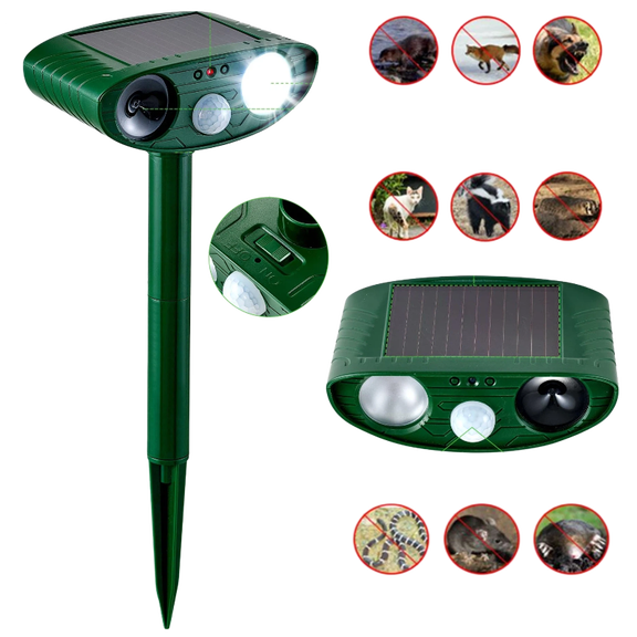 Solar Animal Repeller for Raccoons, Deer & Squirrels - Ultrasonic & Strobe Light, Outdoor Deterrent for Cats, Dogs, Raccoons, Rabbits & More