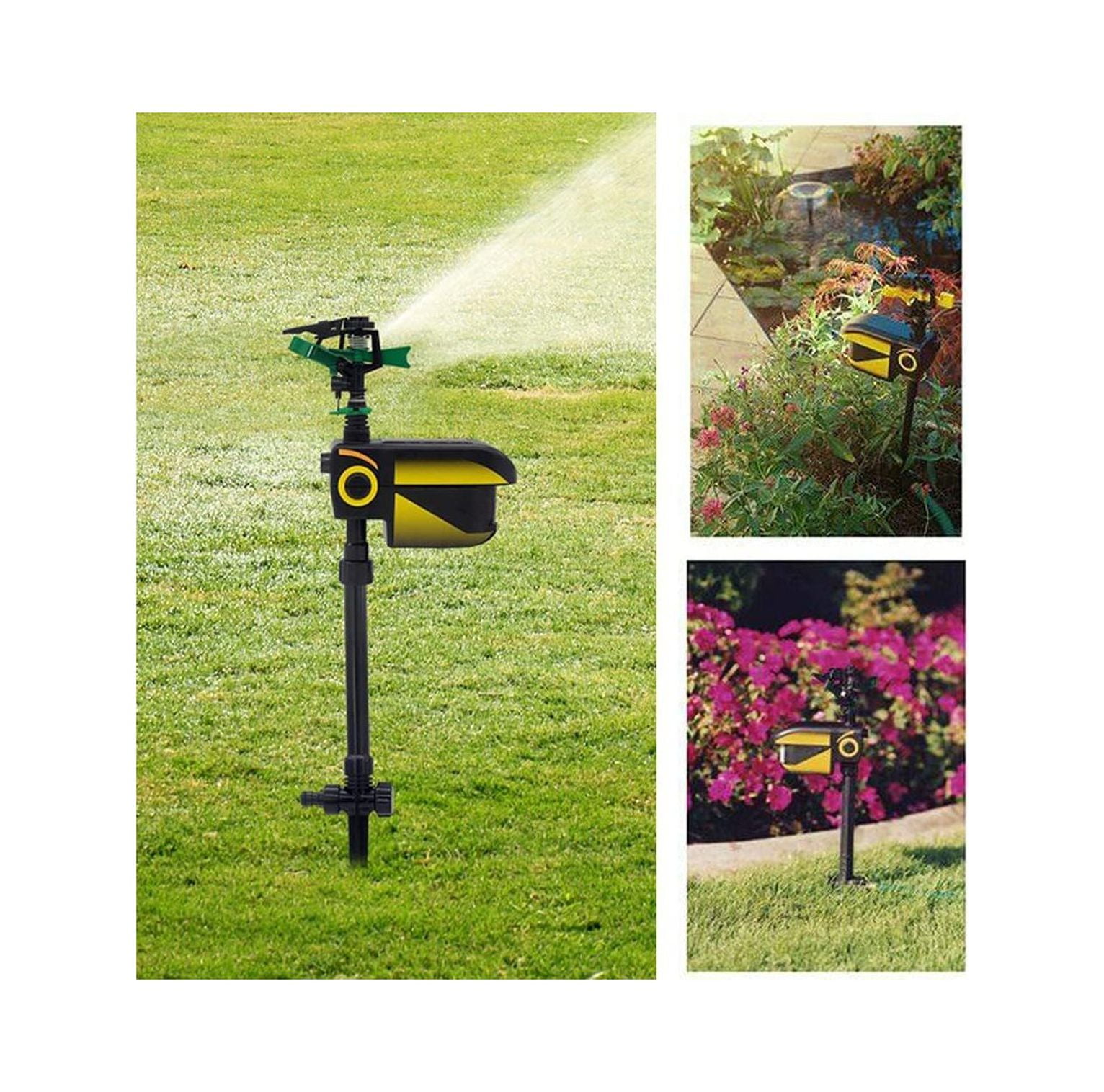 Solar Animal repelling Sprinkler, Activated Sprinkler and Sensor