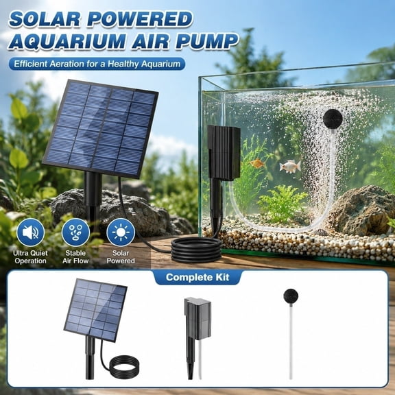 Solar Aquarium Oxygen Aerator Air Pump, Fishing Aerator with Pipe Air Bubble Stones for Garden Fish Tank Pool Pond