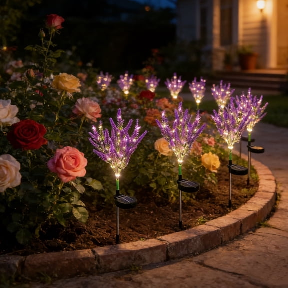 Solar Artificial Lavender Flowers 7 Heads LED Garden Stake Lights