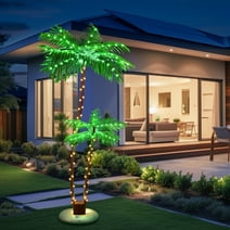 Solar Artificial Palm Tree 6Ft Lighted Outdoor with 8 Modes for Tiki Bar Christmas Decor, Simulation Tropical Palm Tree Light for Home Beach Yard Pool Hawaiian Party Decorations