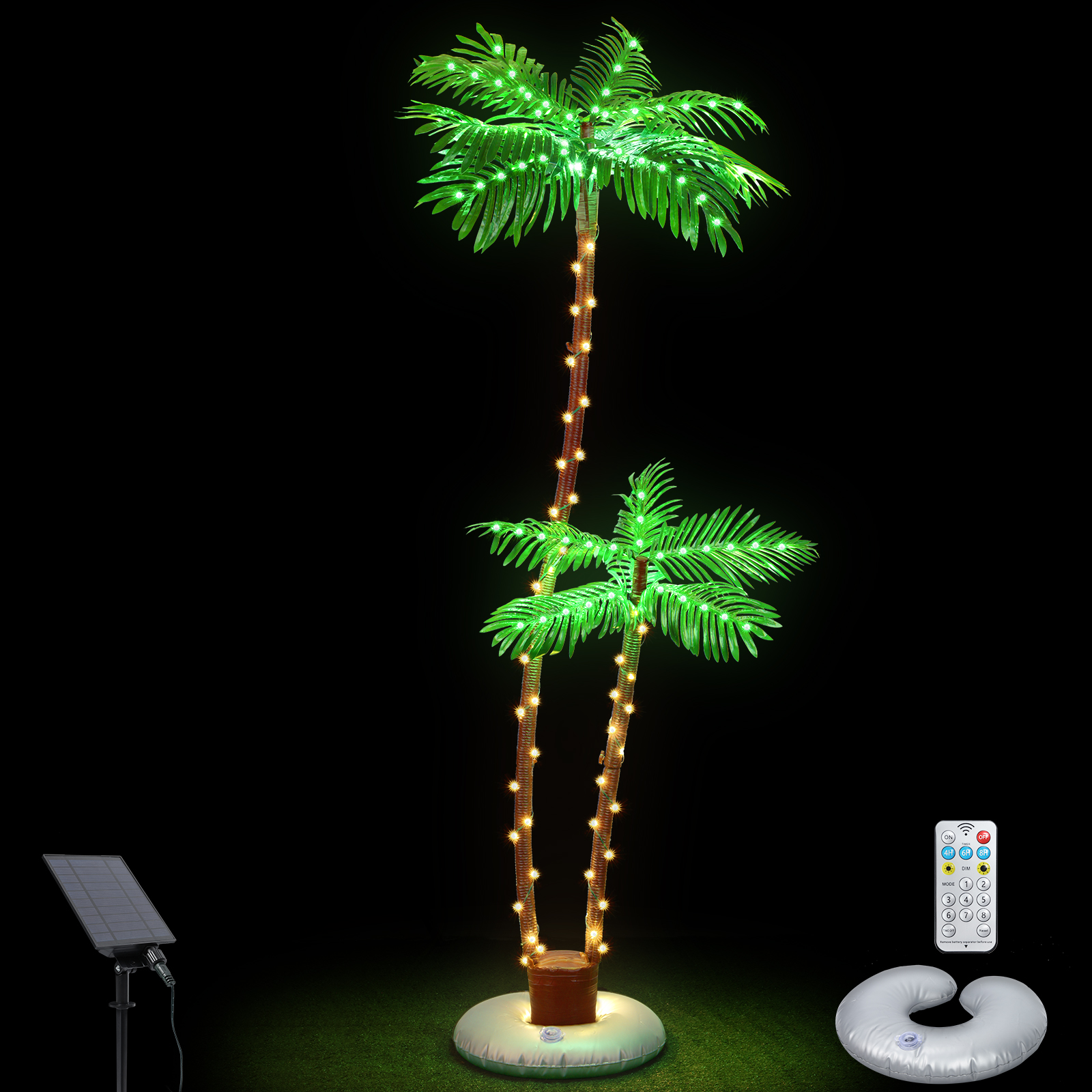 Solar Artificial Palm Tree 6Ft Lighted Outdoor with 8 Modes for Tiki