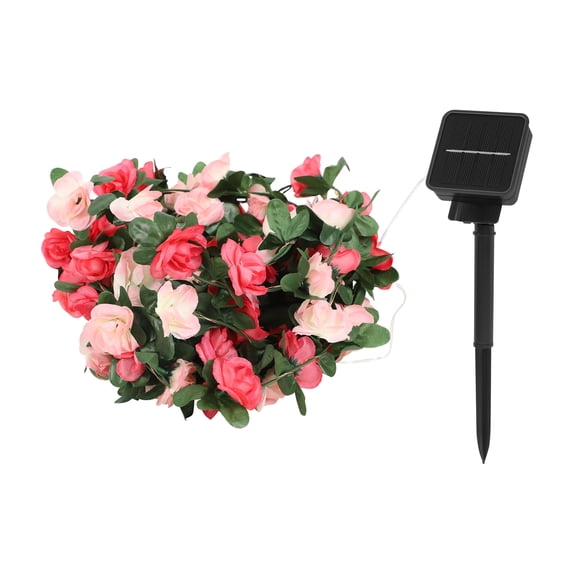 Pink Roses On Vine Solar Artificial Pink White Rose Flower Garland Lights, 32.8Ft 100 LED ...