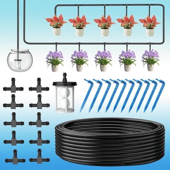 Solar Automatic DIY Drip Irrigation Kit - Garden, Greenhouse & Patio Watering System. Includes 10m Hose, 9 Programs. Extra Accessories Kit for Lawn, Flower Bed Use