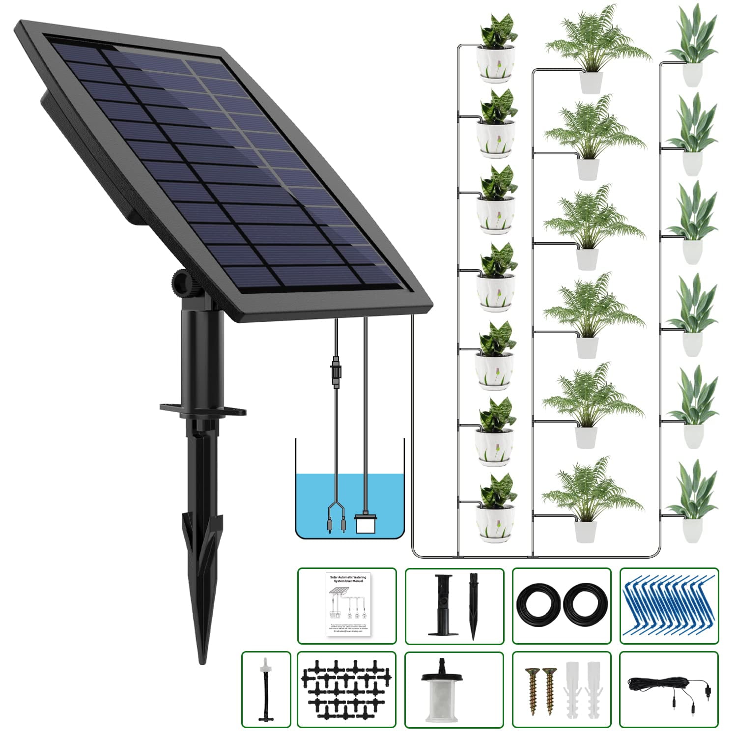 Solar Automatic Drip Irrigation Kit System Solar Powered Auto Easy DIY Watering Device Supported Pots Plants 6 Timing Modes