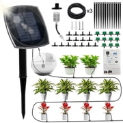 Solar Drip Irrigation System Solar Automatic Drip Irrigation Kit with 12 Timer Modes, Split Solar Panel, 49.2FT Tube for 15 Potted Plants