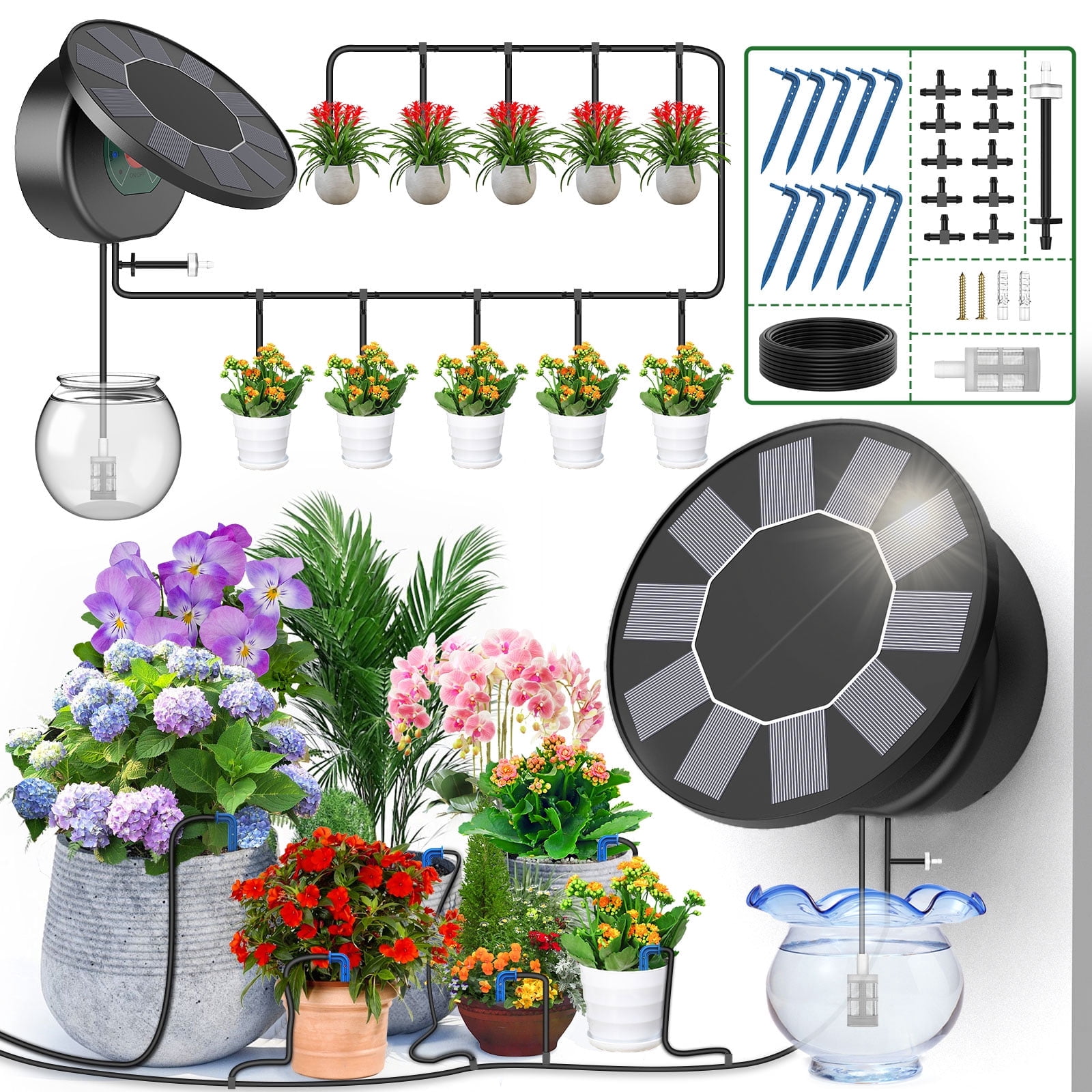 Solar Automatic Drip Irrigation System Kit, DIY Irrigation System for Garden Outdoor/Indoor Gardening System, Plant Watering System Drip Irrigation System, 9 Timing Modes with Anti-Siphon Set Brand: T