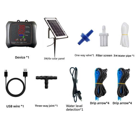 Solar Automatic Drip Irrigation System, Smart Watering Timer System, Two charging modes, Low water Alert, Plant Watering Device for Garden Patio Outdoor