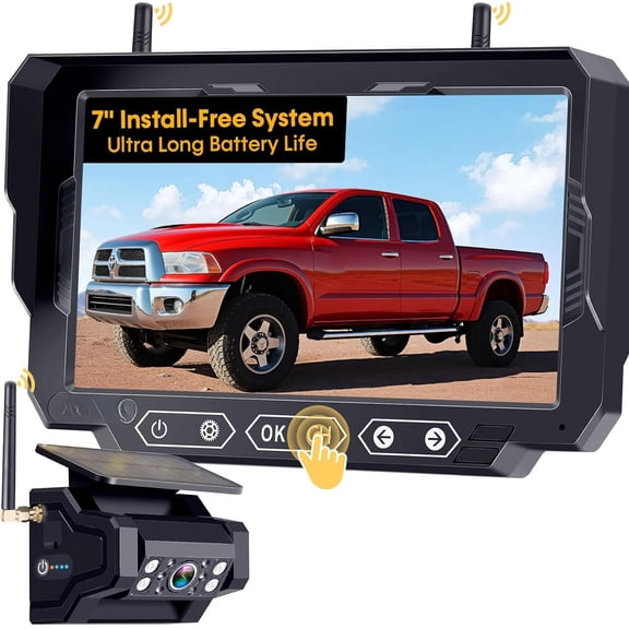 Solar  Backup Camera: 7" Portable 1 Min Easy Install Scratch-Proof No Delay Backup Camera for    1080P for Pickup Trailer Small RV Camper  P15