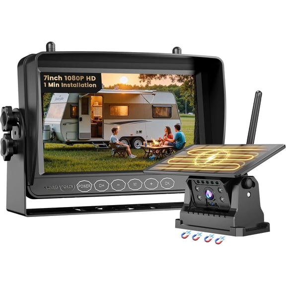 Solar  Backup Camera for RV  Trailer - 7" 1080P , 1-Min Install, No Delay, 150? Rearview Camera, IR Night Vision, -Sleep,   Reverse Camera