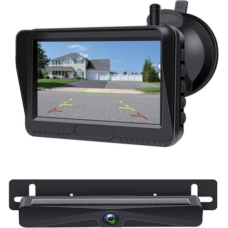 Solar Backup Camera with 4.3" , Reversing Camera Port 4800mAh Easy Installation Up Camera, Reverse Camera for RV Van,SUV,