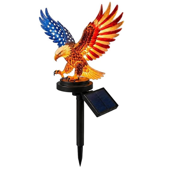 Solar Bald Eagle Garden Stake Light 11.81 Inch Patriotic Flag Wing Outdoor LED Landscape Pathway Decor Lamp for Lawn Yard