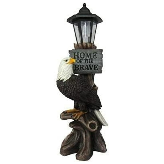 Solar Bald Eagle Statue with Light - Outdoor Garden Decor - Hand-Painted Polyresin Eagle Sculpture - 19 Inch Weatherproof Lawn Ornament - Automatic Dusk to Dawn Lighting