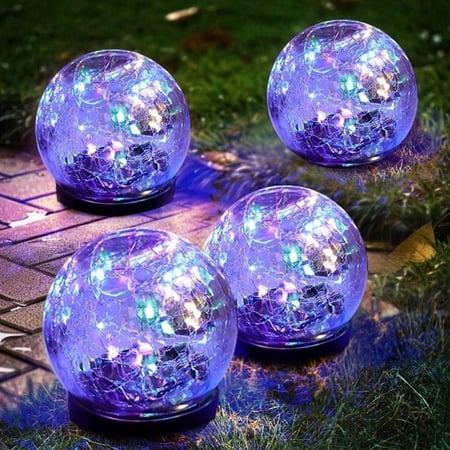 Solar Ball Lights Outdoor Waterproof, 30 LED Cracked Glass Globe Solar Power Ground Lights for Path Yard Patio Lawn, Christmas,New Year Decoration Landscape Warm White(4 Pack 4.7'')