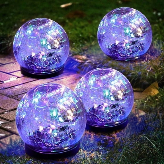 Solar Ball Lights Outdoor Waterproof, 30 LED Cracked Glass Globe Solar Power Ground Lights for Path Yard Patio Lawn, Christmas,New Year Decoration Landscape Warm White(4 Pack 4.7'')