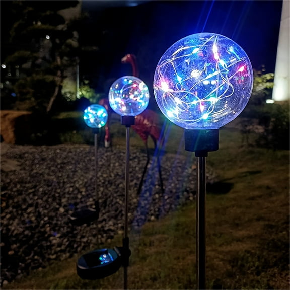 Solar Ball Villa Yard Decorative Insert Ground Light Waterproof LED Sphere Garden Stake Lights For Landscape And Pathway
