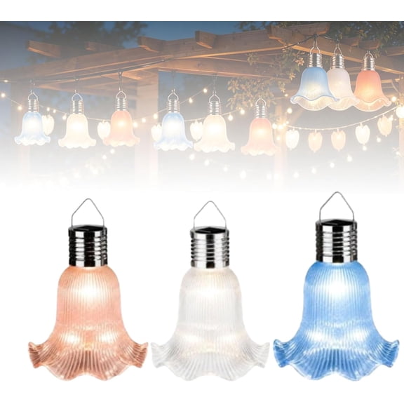 Solar Ballet Skirt Pendant Light, Waterproof Tutu LED Hanging Lantern for Garden Patio Tree Decor, 3 pcs