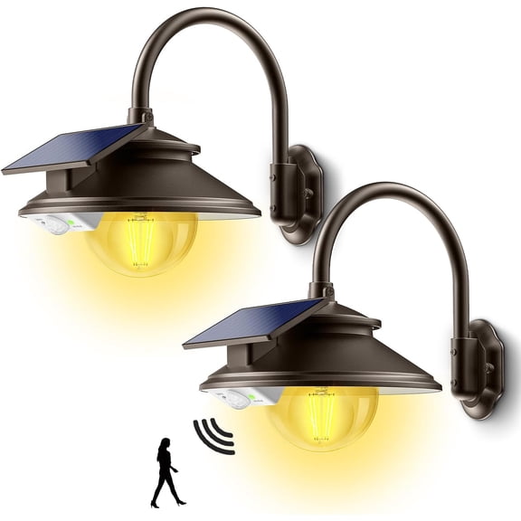 Solar Barn Light Outdoor 3 Modes 2 Lighting Garage Shed Gooseneck Wall Light Waterproof with Remote Motion Sensor Dark Bronze 2 Pack