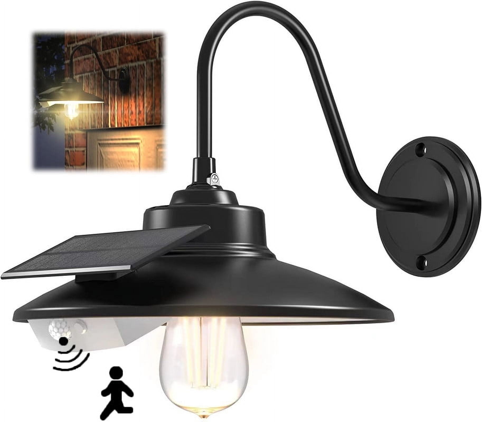 Solar Barn Light Outdoor, Farmhouse Wall Mount Vintage Light with 3 Lighting Modes & Motion Sensing, Solar Wall Light Decor for Barn, Shed, Chicken coop, Porch, Patio, 1 Pack