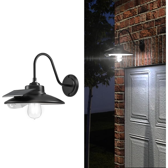 Solar Barn Light with 3 Lighting Modes, Motion Sensor, Rustic Gooseneck Solar Shed Light for Barn, Wall, Farmhouse, Chicken Coop (White Lighting)