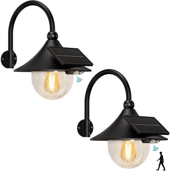 Solar Barn Light with 3 Lighting Modes and Motion Sensor Black 2 Pack