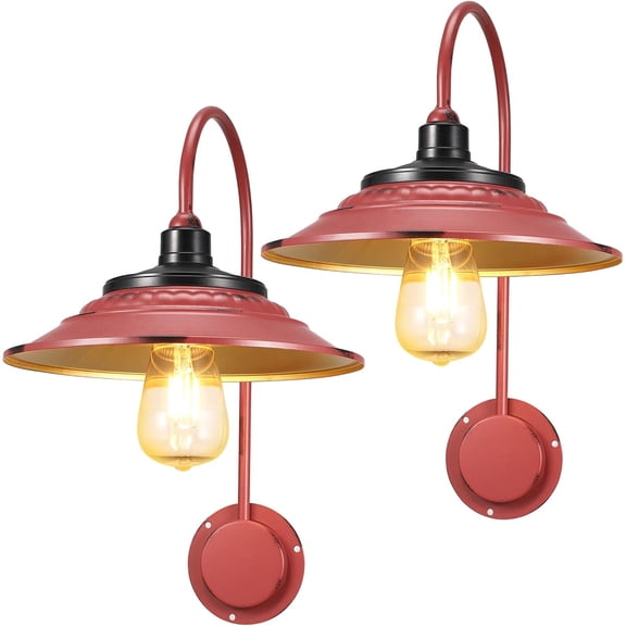 Solar Barn Lights Outdoor, 2 count  Wall Light Fixture, Rustic   Gooseneck Solar Wall Mount Lights with  Interior, Shed Light for Outdoor Garage Porch Chicken Coop