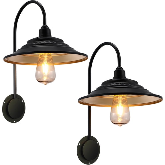Solar Barn Lights for Outside, 2 count Solar Wall Light Fixture, Rustic Gooseneck Wall Mount Outdoor Lights with Interior, for Outdoor Barn Shed Farmhouse Porch