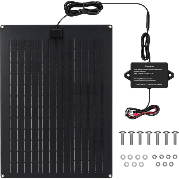 Solar Battery Charger Maintainer, Zuomeng 20W Solar Panel Kit for Dump Trailer Built-in Maintenance Pulse & Intelligent MPPT Charge Controller, Waterproof, Suitable for 12V Lead-Acid Battery