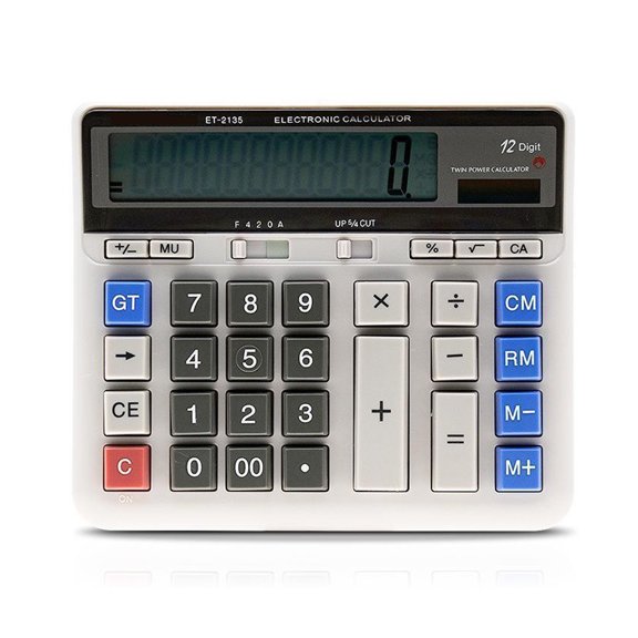 Solar & Battery Dual Power Desktop Electronic Calculator Large 12 Digit Angled Display Big Button Smart Counter for Financial Business School Office 7.5 x 6.1 in / 19 x 15.5 cm