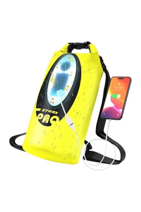 Solar/Battery Powered Multi-Functional Waterproof Backpack, Bluetooth Speaker, IP66 Waterproof Dry Bag, Heavy Duty Roll Top Closure, Large Capacity Bag for Camping, Hiking, Traveling (Orange 10L)