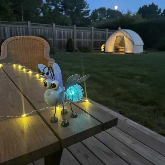 Solar-Bee Light - Metal LED Outside Bugs Outdoor Statues Figurine Lights Decorations for Patio Balcony Yard Ornament Housewarming 1PC-Blue