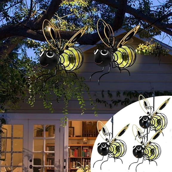 Solar Bee Lights Outdoor, Outdoor Hanging Solar Bee Light with Elastic Spring, Waterproof Metal Insect Simulation LED Light, for Patio Fence Garden Decor, Enchanting Spring Summer Ornament