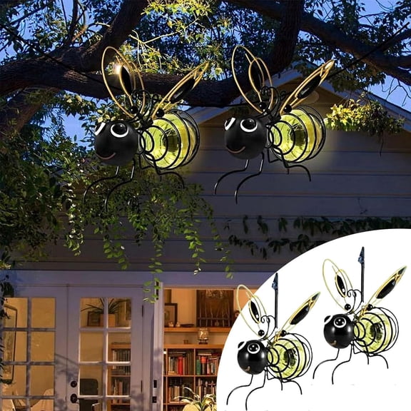 Solar Bee Lights Outdoor, Outdoor Hanging Solar Bee Light with Elastic Spring, Waterproof Metal Insect Simulation LED Light, for Patio Fence Garden Decor, Enchanting Spring Summer Ornament
