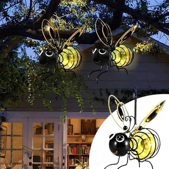 Solar Bee Lights Outdoor, Outdoor Hanging Solar Bee Light with Elastic Spring, Waterproof Metal Insect Simulation LED Light, for Patio Fence Garden Decor, Enchanting Spring Summer Ornament