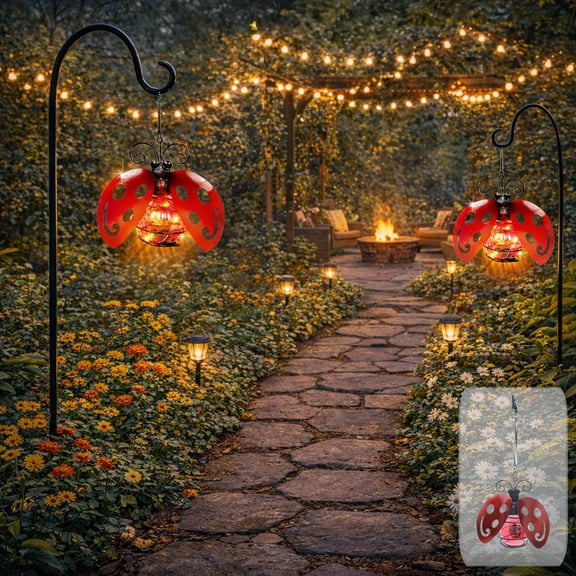 Solar Beetle Decorative Chandelier, Solar Powered Hanging Lights for Garden Patio, Outdoor Waterproof Lantern, Auto On/Off, 8-10 Hours Lighting, Spring Clip, Easy Install