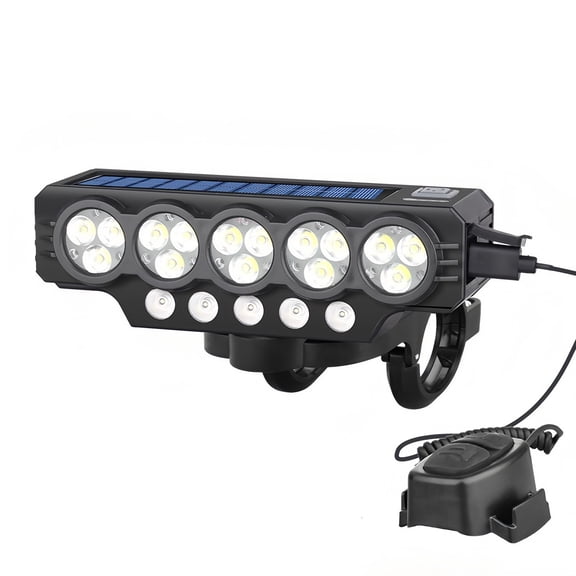 Solar Bike Front Light with USB Charging, High and Low Beam, Built-in Speaker for Night Riding